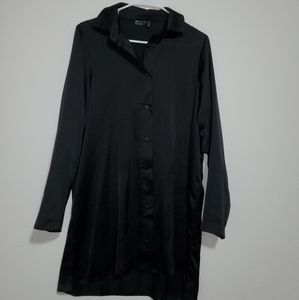 Asos Black Satin Button Up Dress